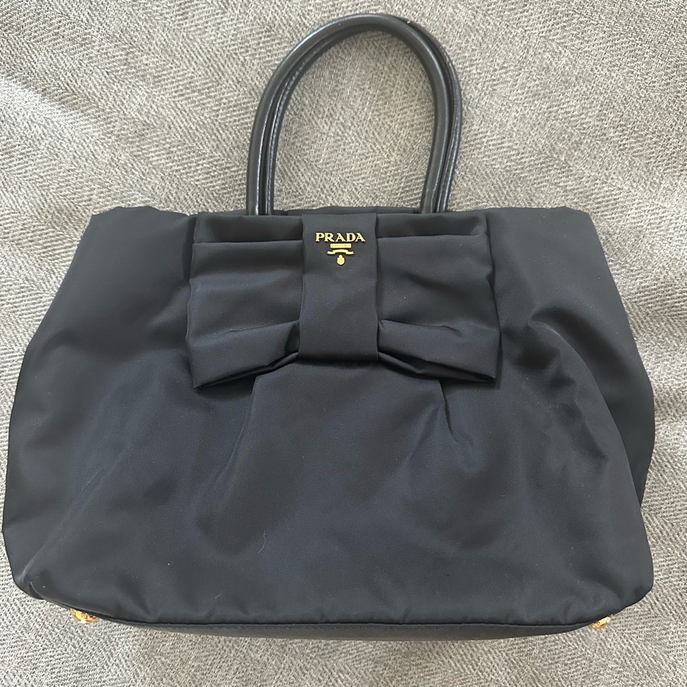 Prada Black Bow Nylon Tote Bag